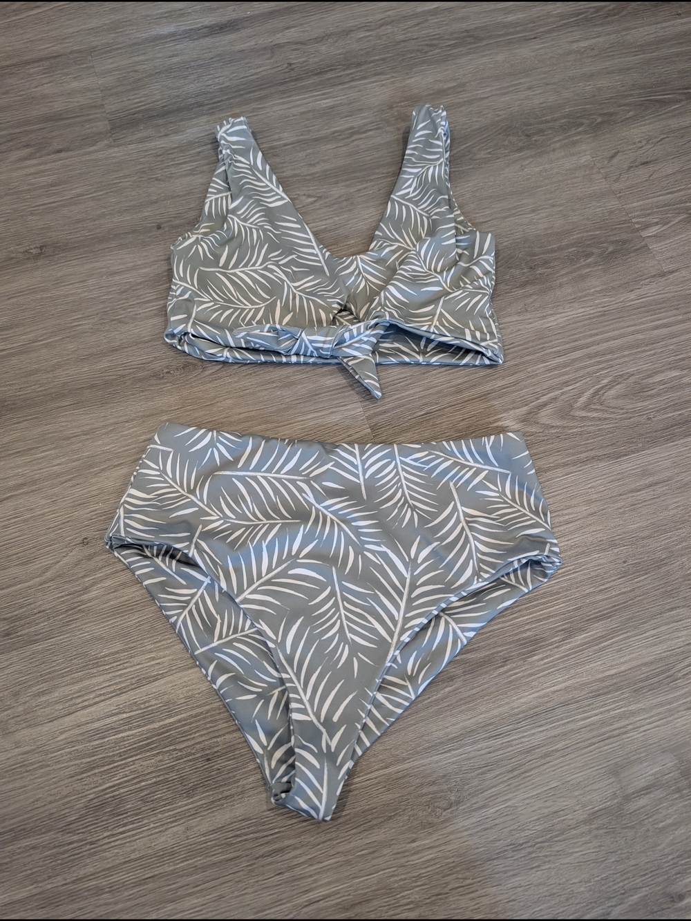 High-Waist Leaf Print Tie-Front Bikini Set - Imagine Perry